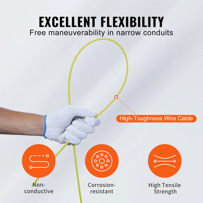 Fisktejp, 30,5 m, 4,8 mm, glasfibertrådsavdragare med optimerat hölje och handtag, lättanvänt kabelavdragare, flexibla trådfiskeverktyg för vägg och elrör, icke-ledande
