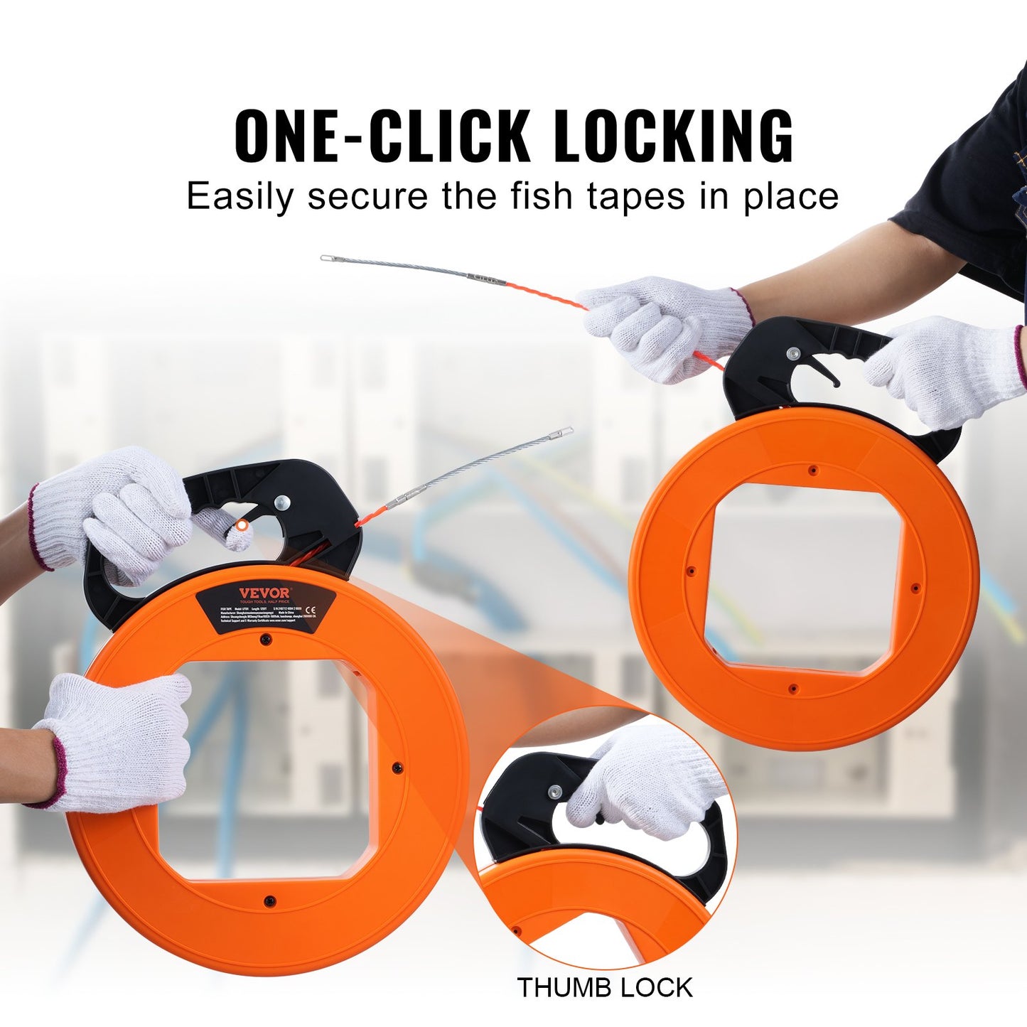 Fish Tape Wire Cable Line Puller 30.5 m, 6.35 mm(100-foot, 1/4-inch) PET with High Plastic Case