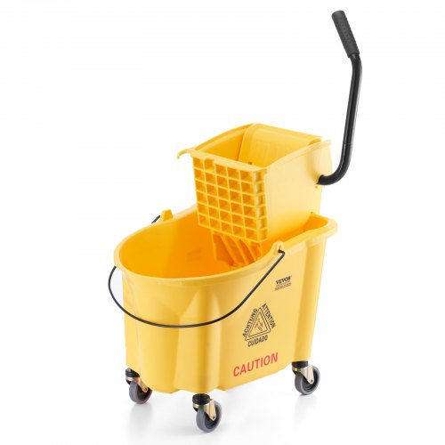 Mop Bucket with Wringer, 35 Qt. Commercial Mop Bucket with Side Press Wringer, Side-Press Mop Bucket and Wringer Combo on Wheels, for Professional/Industrial/Business Floor Cleaning, Yellow