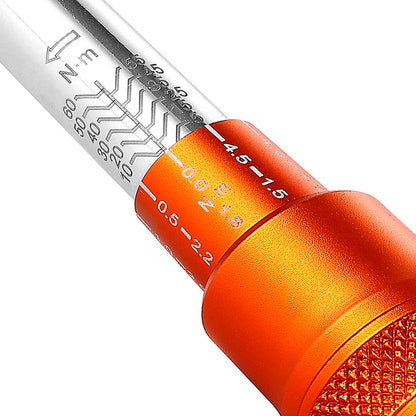 Click momentnyckelsats, 3/8-tums fattning, 5–60 Nm / 3,7–44,3 lbf.ft, dubbelriktad, 72 tänder, ±3 % hög precision, med hylsor, bits, förlängningsstång, tändstiftshylsor, adapter, orange