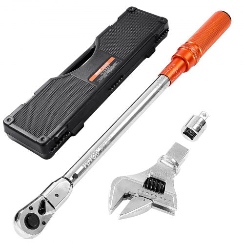 Adjustable Click Torque Wrench, 1/2 Inch Drive, 20-160 lbf-ft/27.1-216.8 N.m, Dual-direction and Dual Range Scales, 72-Tooth, ±2% Precision, with Adapter Interchangeable Jaw and Ratchet Head