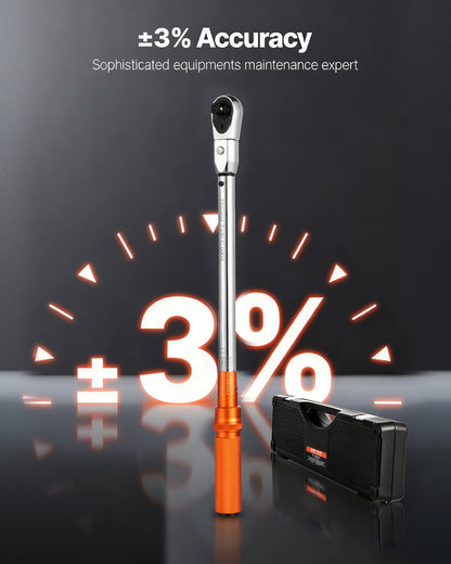Adjustable Click Torque Wrench, 1/2 Inch Drive, 20-160 lbf-ft/27.1-216.8 N.m, Dual-direction and Dual Range Scales, 72-Tooth, ±2% Precision, with Adapter Interchangeable Jaw and Ratchet Head
