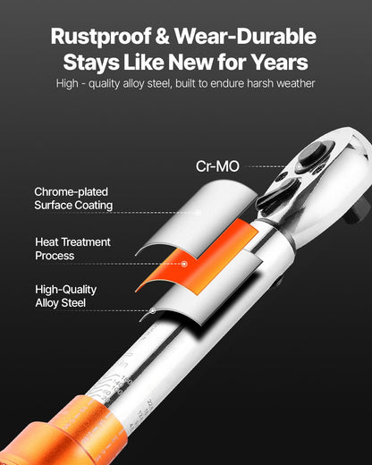 Click momentnyckelsats, 1/4-tums fattning, 20-200lbf-in/2,3-22,6 Nm, skalor för dubbla riktningar och dubbla skalområden, 72 tänder, ±3 % hög precision, med bitshylsor, förlängningsstång, för cykelreparation, orange