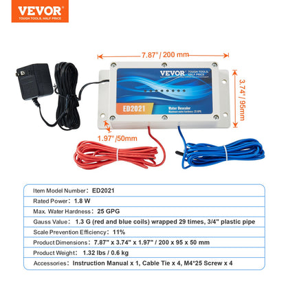 Elektroniskt vattenavkalkningssystem, saltfritt avkalkningsmedel för hela huset, hårt vattenbehandlingsmedel för att minska kalkavlagringar, för alla typer av rör, hållbart i över 10 år
