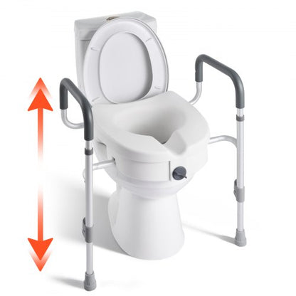 Raised Toilet Seat with Arms, 159 kg Capacity, 127 mm Lift Height & Adjustable Width, Widened Commode Elevated Toilet Seat Riser with Handles for Seniors, Elderly, Handicap, Disabled, Adults