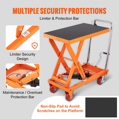 Hydraulic Lift Table Cart, 1100lbs Capacity 35.4" Lifting Height, Manual Single Scissor Lift Table with 4 Wheels and Non-slip Pad, Hydraulic Scissor Cart for Material Handling and Transportation
