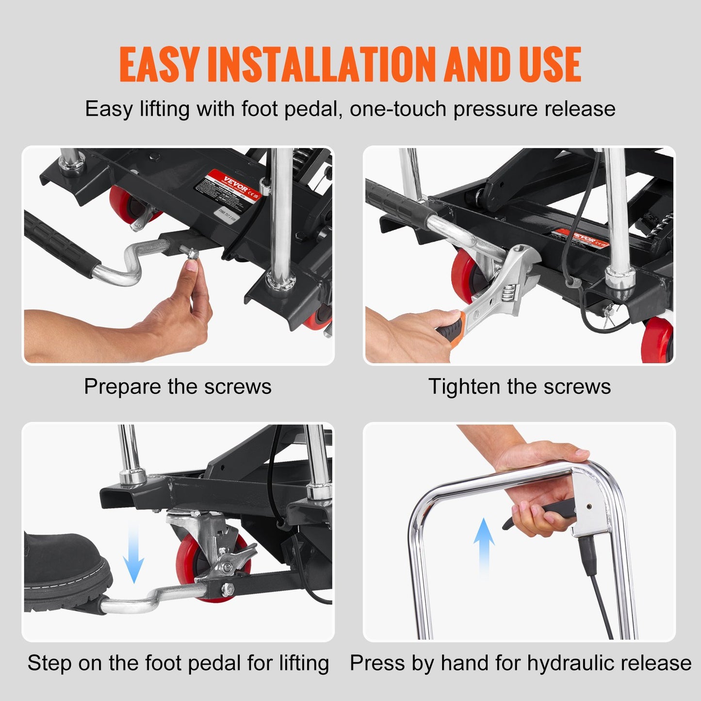 Hydraulisk lyftbordsvagn, 500 kg kapacitet 28,5" lyfthöjd, manuellt enkel saxlyftbord med 4 hjul och halkfri dyna, hydraulisk saxvagn för materialhantering, svart