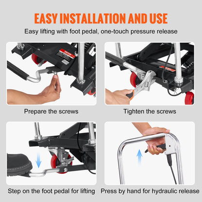 Hydraulisk lyftbordsvagn, 500 kg kapacitet 28,5" lyfthöjd, manuellt enkel saxlyftbord med 4 hjul och halkfri dyna, hydraulisk saxvagn för materialhantering, svart