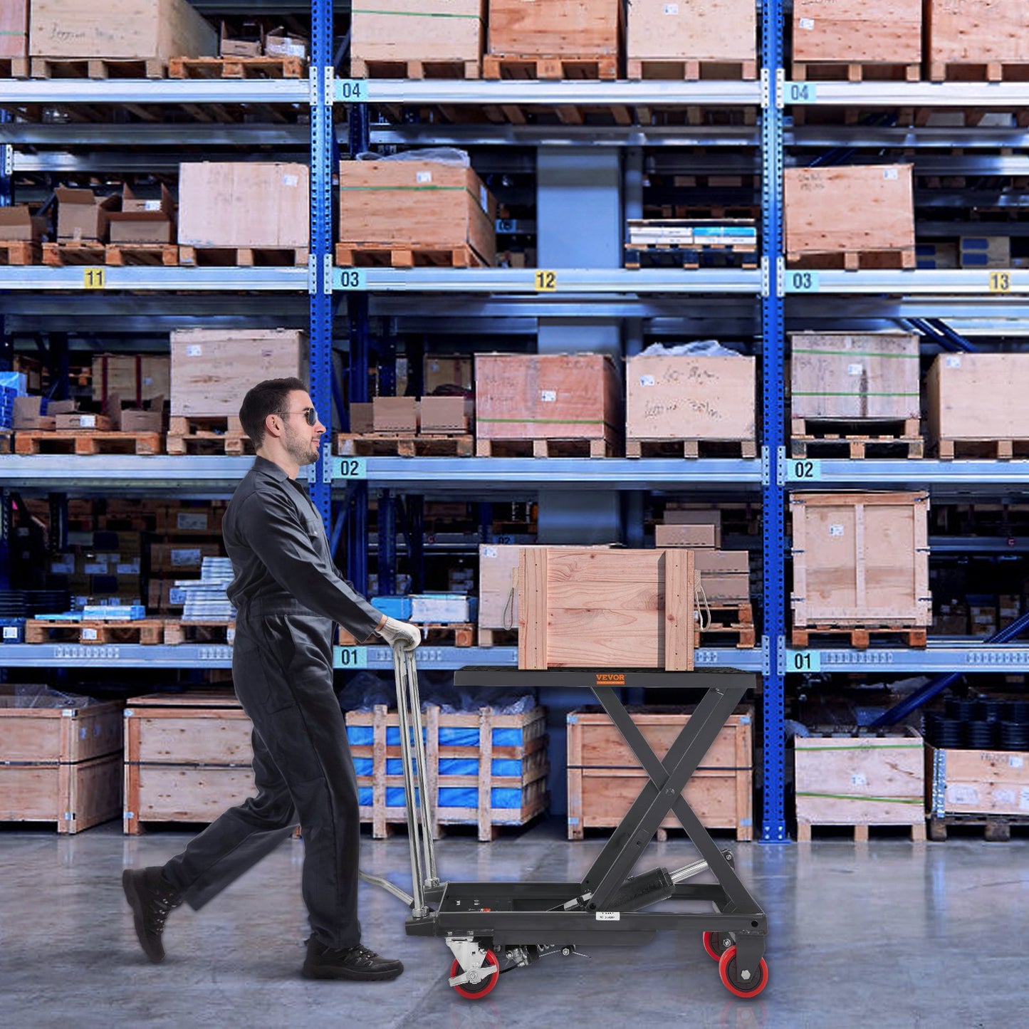 Hydraulisk lyftbordsvagn, 500 kg kapacitet 28,5" lyfthöjd, manuellt enkel saxlyftbord med 4 hjul och halkfri dyna, hydraulisk saxvagn för materialhantering, svart