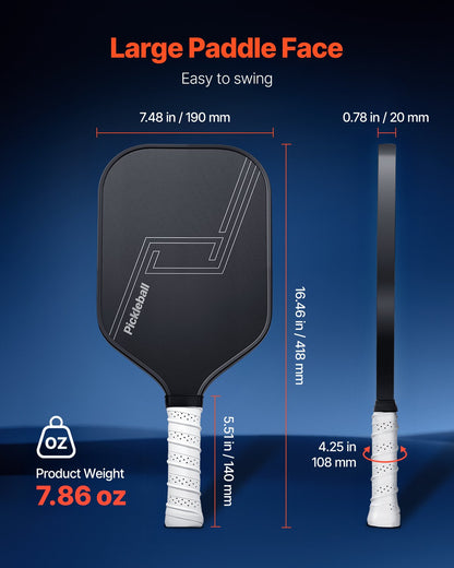 Pickleball Paddle, T700 Carbon Fiber Surface & Honeycomb Core, Professional Pickleball Paddle with Increased Power & Control & Spin, Pro Pickle Ball Racket for Adults, Men & Women, Black