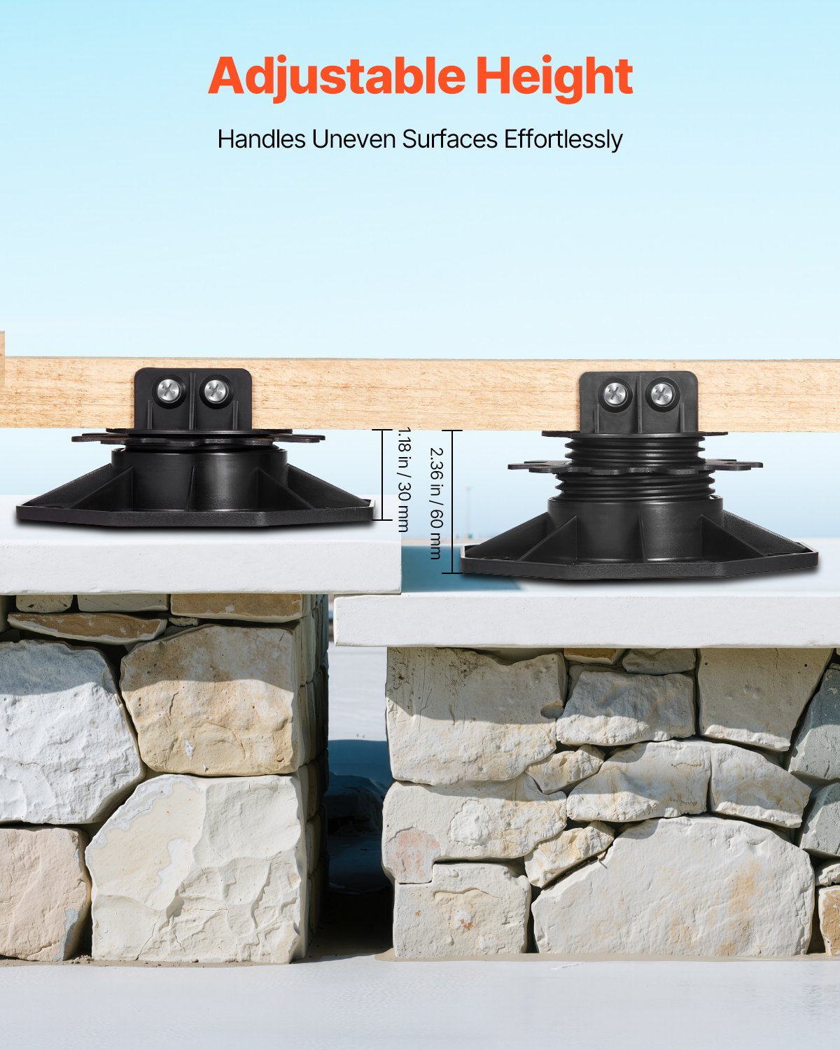 Däckblock 24 st, 907,18 kg lastkapacitet, däckstöd, plastpiedestal, höjning 30-60 mm, höjdjusterbar bodfundament för trä, betong, metall