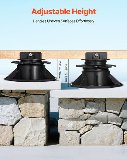 Däckblock 24 st, 907,18 kg lastkapacitet, däckstöd, plastpiedestal, höjbar 60-135 mm, höjdjusterbar bodfundament för trä, betong, metall