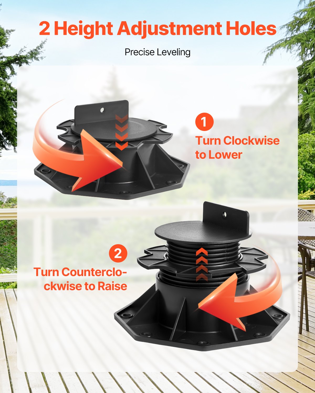 Däckblock 12 st, 907,18 kg lastkapacitet, däckstöd, plastpiedestal, höjbar 60-135 mm, höjdjusterbar bodfundament för trä, betong, metall