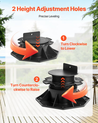 Däckblock 12 st, 907,18 kg lastkapacitet, däckstöd, plastpiedestal, höjbar 60-135 mm, höjdjusterbar bodfundament för trä, betong, metall