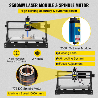 CNC 3018 Pro 2500MW 300×180×40mm Cnc Machine GRBL Control Mini Laser Engraver with Offline Controller 3 Axis Laser Engraving Machine for Carving Milling Plastic Acrylic PVC Wood