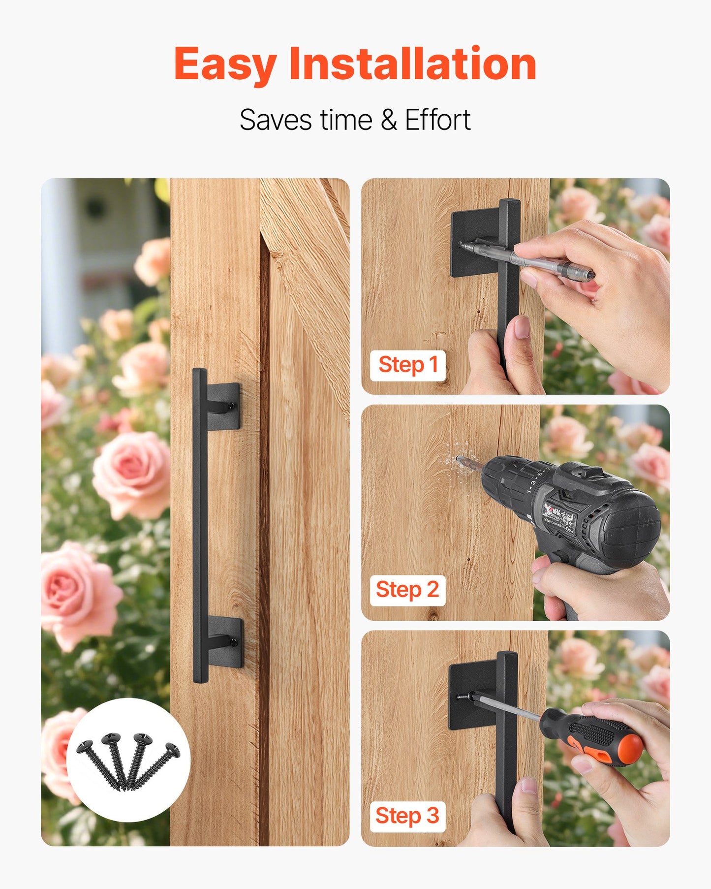 Ladugårdsdörrshandtag, 320 mm rustikt staketgrindshandtag, rostbeständig beläggning, kraftiga utomhusgrindshandtag i kolstål, enkel att installera, skjutdörrshandtag i metall för garage, förråd, garderob och skafferi