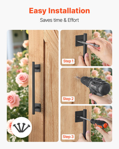 Ladugårdsdörrshandtag, 320 mm rustikt staketgrindshandtag, rostbeständig beläggning, kraftiga utomhusgrindshandtag i kolstål, enkel att installera, skjutdörrshandtag i metall för garage, förråd, garderob och skafferi