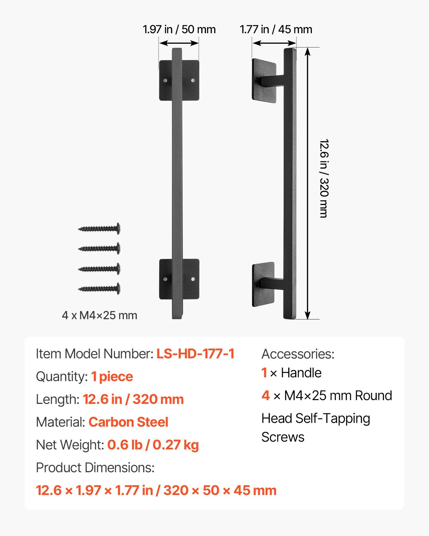Ladugårdsdörrshandtag, 320 mm rustikt staketgrindshandtag, rostbeständig beläggning, kraftiga utomhusgrindshandtag i kolstål, enkel att installera, skjutdörrshandtag i metall för garage, förråd, garderob och skafferi