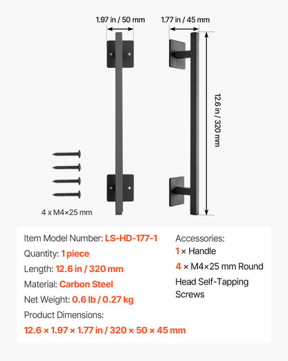 Ladugårdsdörrshandtag, 320 mm rustikt staketgrindshandtag, rostbeständig beläggning, kraftiga utomhusgrindshandtag i kolstål, enkel att installera, skjutdörrshandtag i metall för garage, förråd, garderob och skafferi