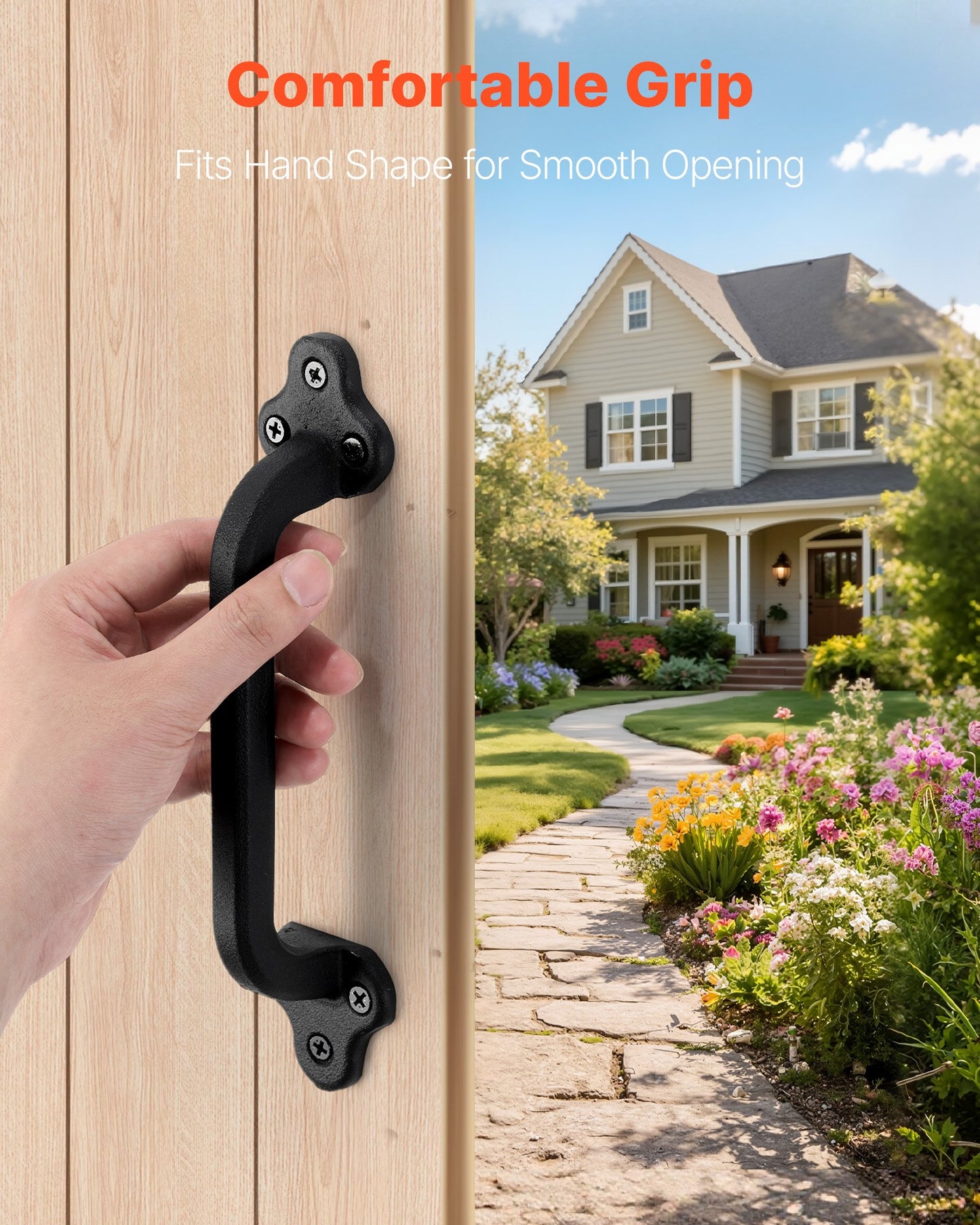 Barn Door Handle, 2Pcs 231 mm Rustic Fence Gate Handle, Rust-Resistant Coating, Heavy Duty Carbon Steel Outdoor Gate Handles, Easy to Install, Metal Sliding Door Pulls for Garage Shed Closet