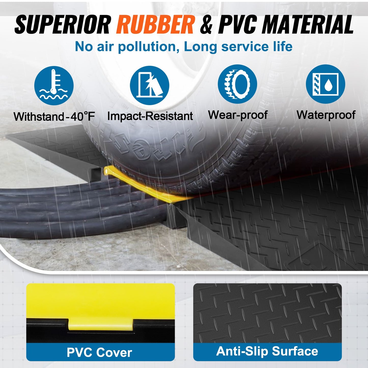 Rubber Cable Protector Ramp 114.5x80x5 cm, 5-Channel 10t Capacity Heavy Duty Wire Cover Ramp Hose Cord Ramp Driveway, Traffic Speed Bump with Flip-Open Cover for Indoor & Outdoor