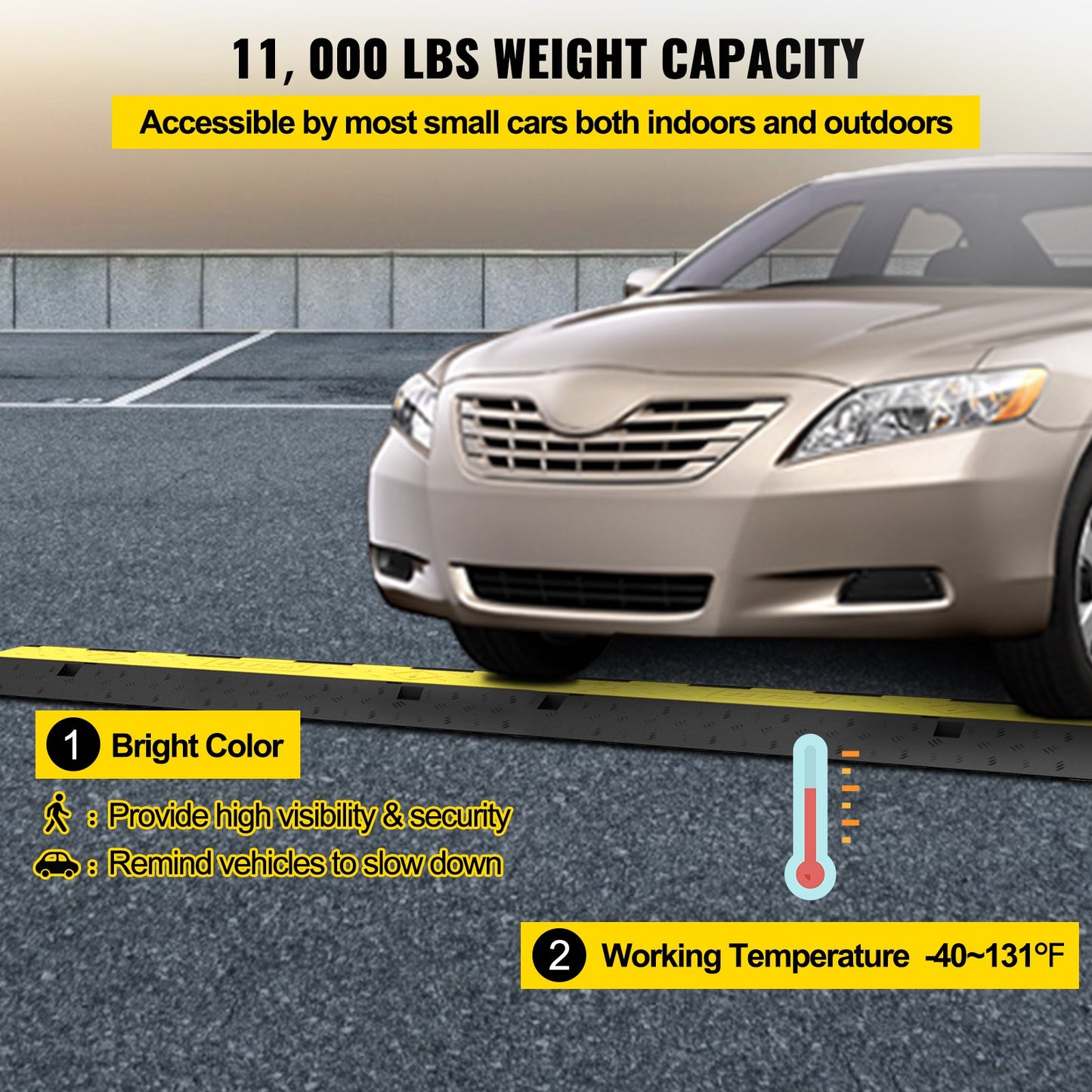 Cable Protector Ramp, 4 Packs 2 Channels Speed Bump Hump, 101x24.5x5 cm Rubber Modular Speed Bump Rated 4989.5 kg Load Capacity, Protective Wire Cord Ramp Driveway Rubber Traffic Speed Bumps Cable Protector