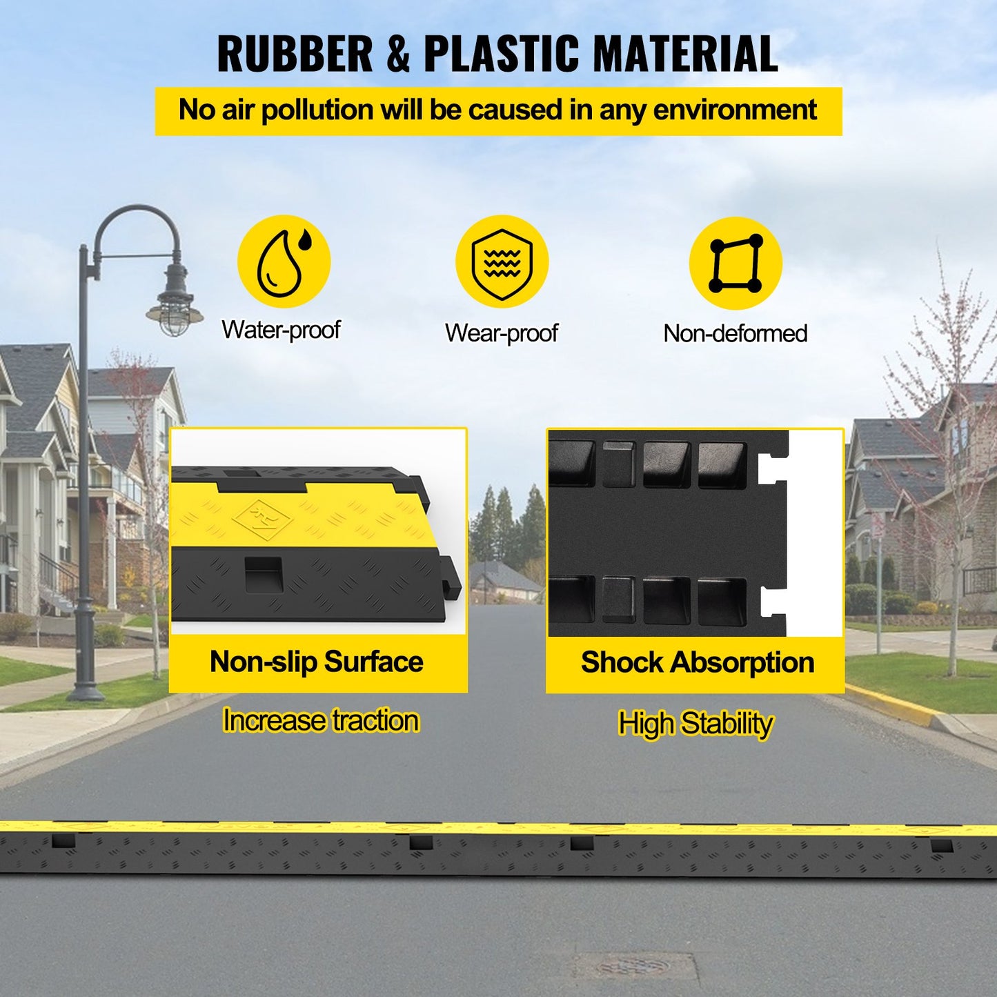 Cable Protector Ramp, 4 Packs 2 Channels Speed Bump Hump, 101x24.5x5 cm Rubber Modular Speed Bump Rated 4989.5 kg Load Capacity, Protective Wire Cord Ramp Driveway Rubber Traffic Speed Bumps Cable Protector