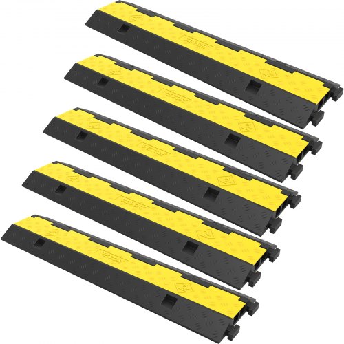 Cable Protector Ramp 101x24.5x5 cm , 5 Packs 2 Channels Speed Bump Hump, Rubber Modular Speed Bump Rated 4989.5 kg Load Capacity, Protective Wire Cord Ramp Driveway Rubber Traffic Speed Bumps Cable Protector