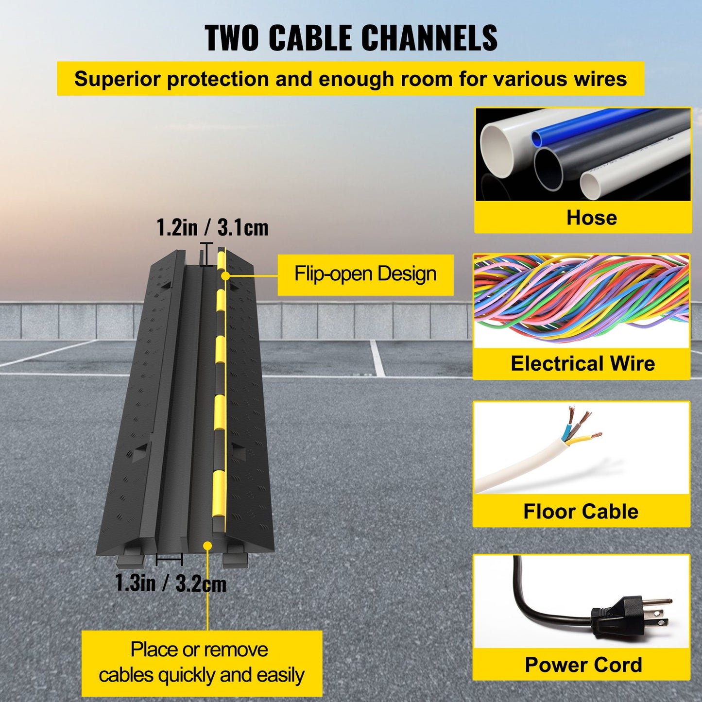 Cable Protector Ramp 101x24.5x5 cm , 5 Packs 2 Channels Speed Bump Hump, Rubber Modular Speed Bump Rated 4989.5 kg Load Capacity, Protective Wire Cord Ramp Driveway Rubber Traffic Speed Bumps Cable Protector