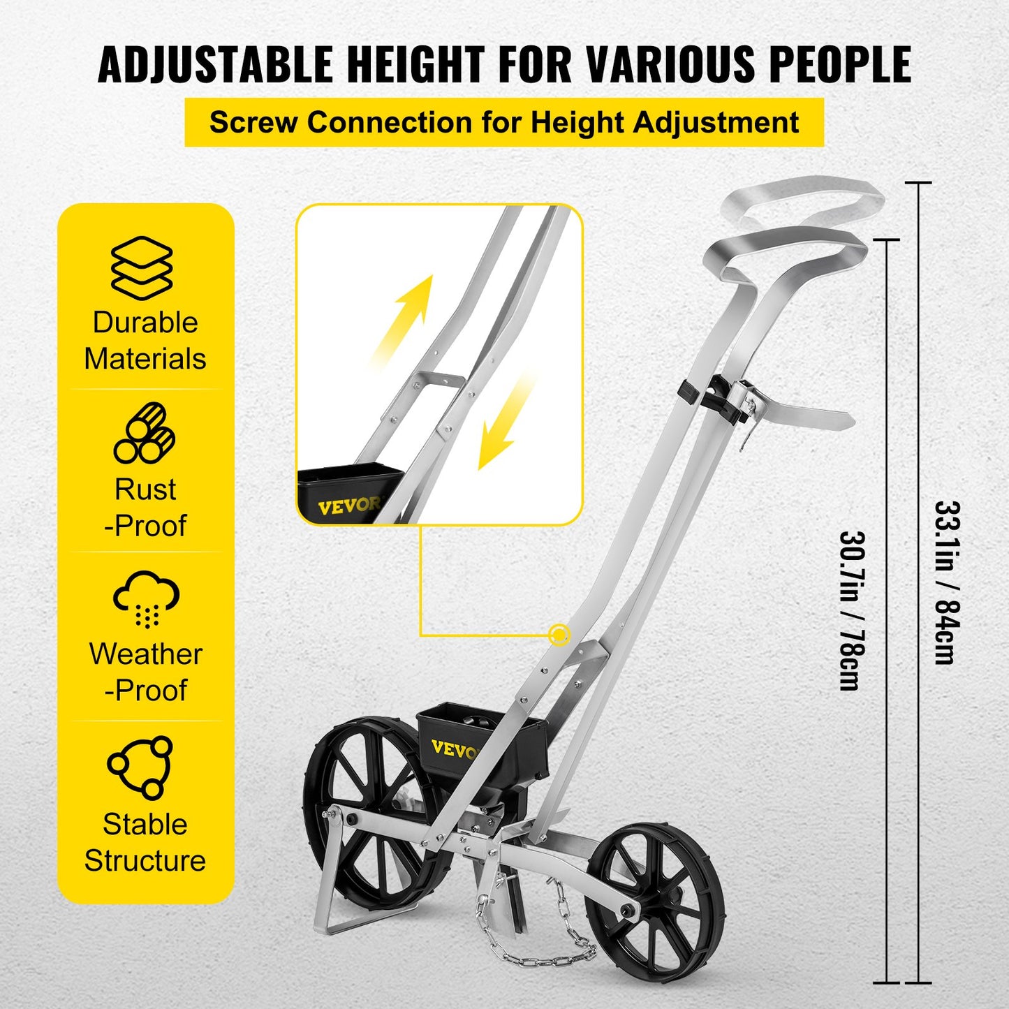 Trädgårdssåmaskin, metallprecisionssåmaskin för trädgården med 6 såplattor, gå-bakom radodlingsplanterare, manuell trädgårdsspridare för sådd av frön, trädgårdsjordbruk för olika frön
