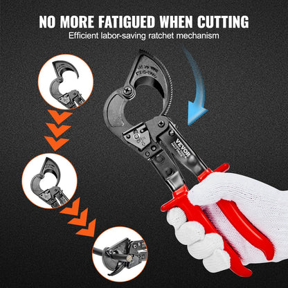 Ratcheting Cable Cutter, 25.4 cm Ratchet Wire and Cable Cutter, Cut up to 240 mm², with Comfortable Grip Handles, Easy to Use Quick-Release Lever, Silicon-Manganese Spring Steel Blade