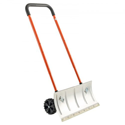 Snöskottare med hjul, 61 cm snöplogsskyffel med hjul, dubbelriktat vinklat blad och 90 graders justerbart handtag, vinterskyfflar i metall, bärbart snöröjningsverktyg för uppfart och trädgård