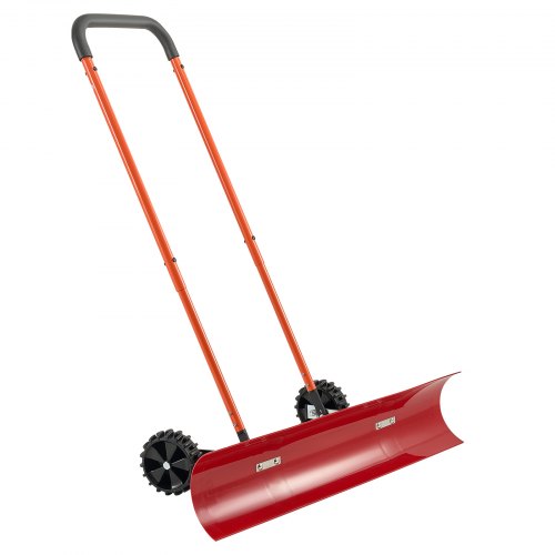 Snöskottare med hjul, 96 cm snöplogsskyffel med hjul, dubbelriktat vinklat blad och 90° justerbart handtag, slitstarka vinterskyfflar i plast, bärbart snöröjningsverktyg för uppfart
