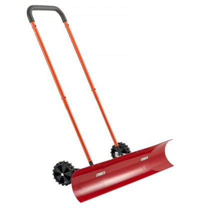 Snöskottare med hjul, 96 cm snöplogsskyffel med hjul, dubbelriktat vinklat blad och 90° justerbart handtag, slitstarka vinterskyfflar i plast, bärbart snöröjningsverktyg för uppfart