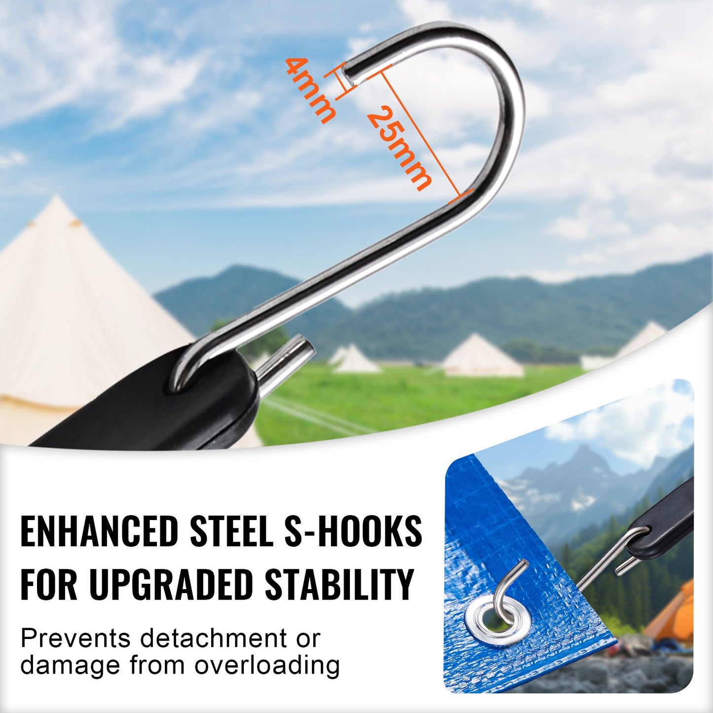50-delars platt elastiskt rep, 19,8 mm kraftiga elastiska remmar med stål-S-krokar, 21" elastiskt elastiskt rep för last, presenningar, lastbilar och tält, svart