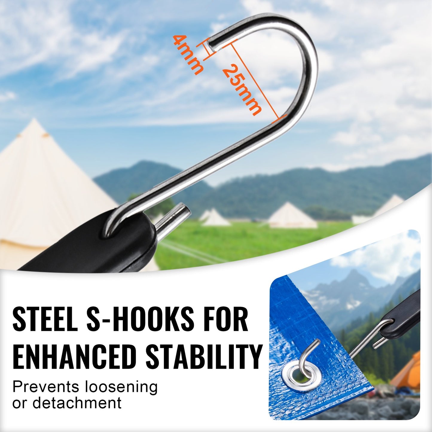 10 Piece Flat Bungee Cord, 20 mm Heavy Duty Bungee Straps with Steel S-Hooks, 36" Elastic Bungee Rope for Cargo, Tarps, Trucks and Tent, Black