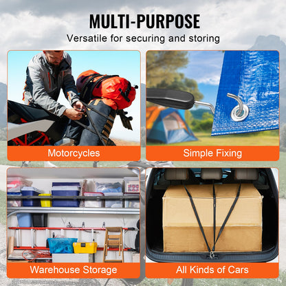 4-delat platt elastiskt rep, 20 mm kraftiga elastiska remmar med stål-S-krokar, 40" elastiskt elastiskt rep för last, presenningar, lastbilar och tält, svart