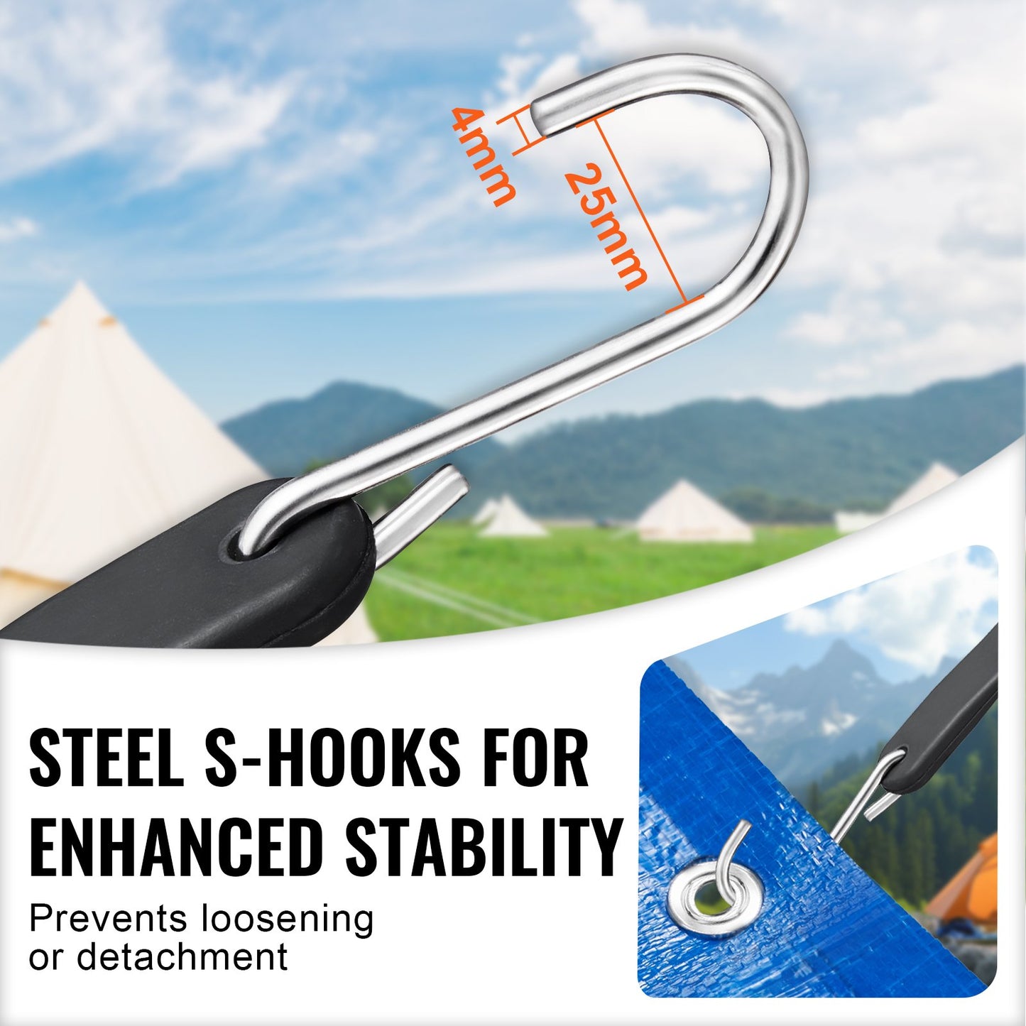 20 Piece Flat Bungee Cord, 20 mm Heavy Duty Bungee Straps with Steel S-Hooks, Includes 15", 21", 36", Elastic Bungee Rope for Cargo, Tarps, Trucks and Tent, Black