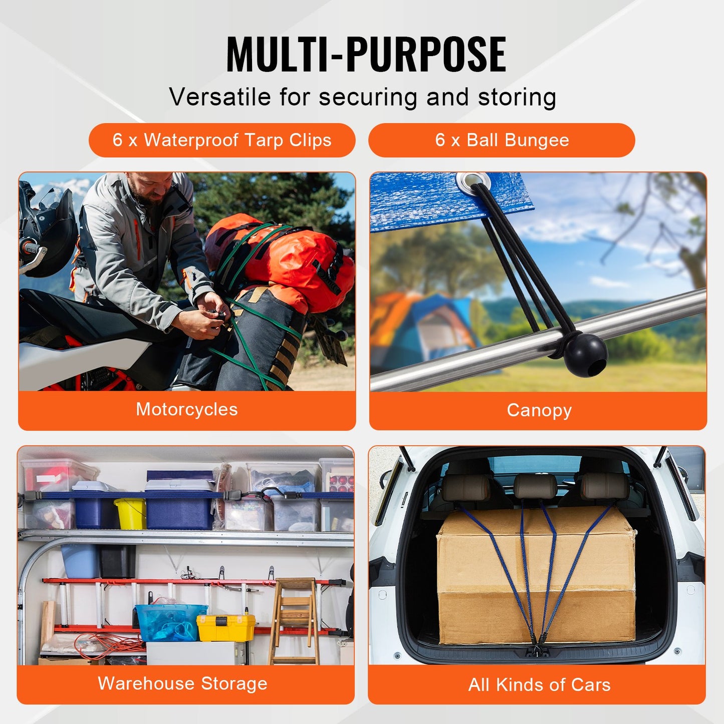 32 Piece Flat Bungee Cord Set, 17 mm Heavy Duty Bungee Straps with A3 Steel J-Hooks, Includes 10", 18", 24", 32", 40", Bungee Rope with Portable Storage Bag, 6 Clips & Canopy Ties