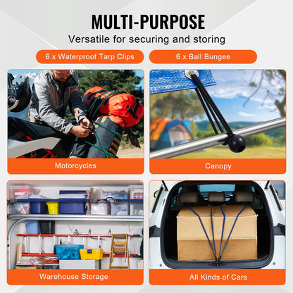 32 Piece Flat Bungee Cord Set, 17 mm Heavy Duty Bungee Straps with A3 Steel J-Hooks, Includes 10", 18", 24", 32", 40", Bungee Rope with Portable Storage Bag, 6 Clips & Canopy Ties