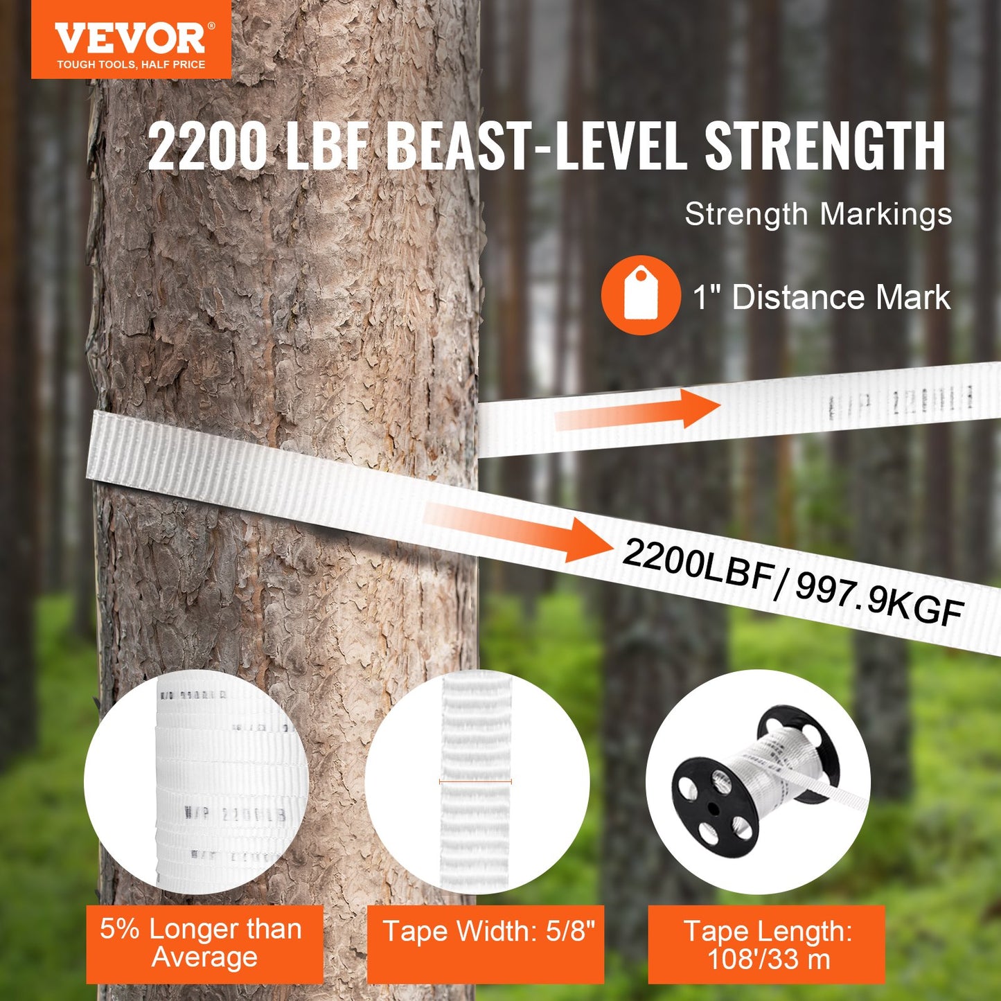 Polyester Pulling Tape Mule Tape 5/8" x 108' 2200 lbf Tensile Capacity