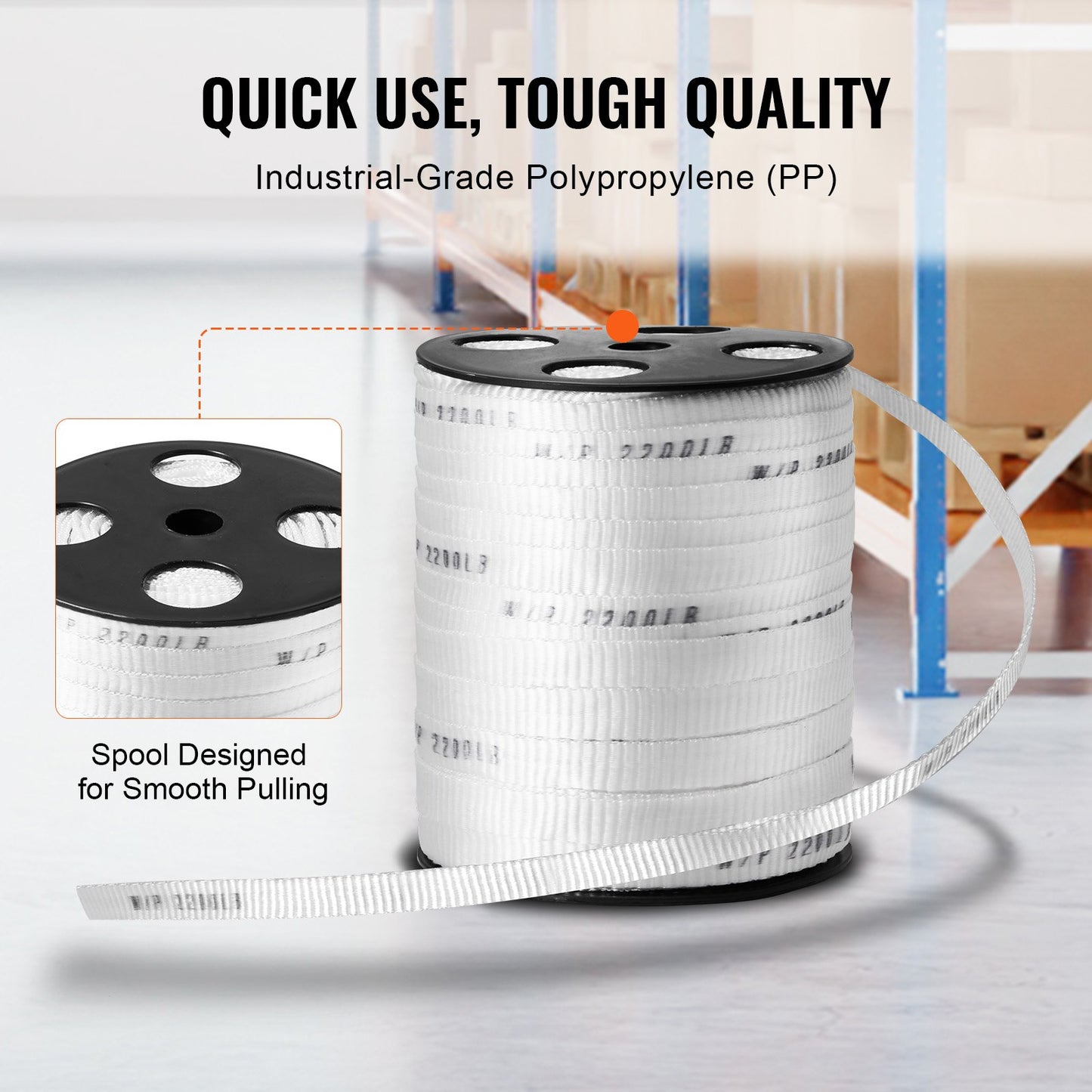 Polyester Pull Tape, 5/8" x 318' Mule Tape Flat Rope, 2200 lbf Tensile Capacity, Printed Webbing Cable Pulling Tape for Packaging, Gardening, Commercial Electrical, Conduit Work, White