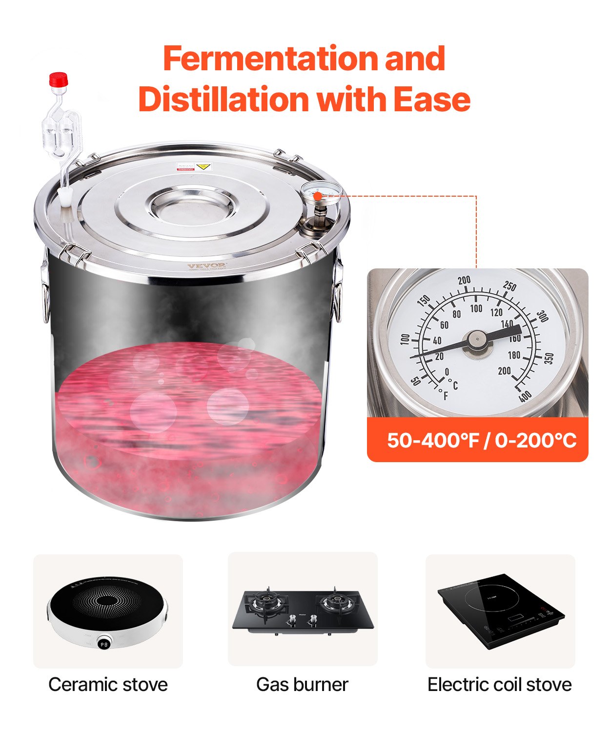 Alkoholdestillationsapparat, 13,2 gal / 50 l rostfritt stål vattenalkoholdestilleri med kopparspiral, hembryggningsraffinering och jäsningskit med termometer och pump, för vin, whisky, brandy, silver
