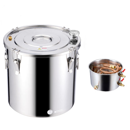 Alkoholdestillationsapparat, 13,2 gal / 50 l rostfritt stål vattenalkoholdestilleri med kopparspiral, hembryggningsraffinering och jäsningskit med termometer och pump, för vin, whisky, brandy, silver