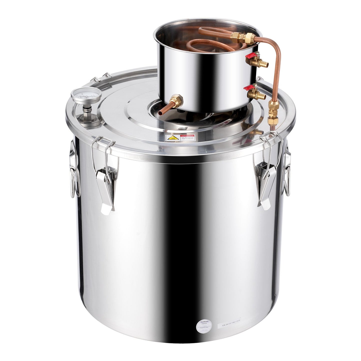 Alkoholdestillationsapparat, 13,2 gal / 50 l rostfritt stål vattenalkoholdestilleri med kopparspiral, hembryggningsraffinering och jäsningskit med termometer och pump, för vin, whisky, brandy, silver