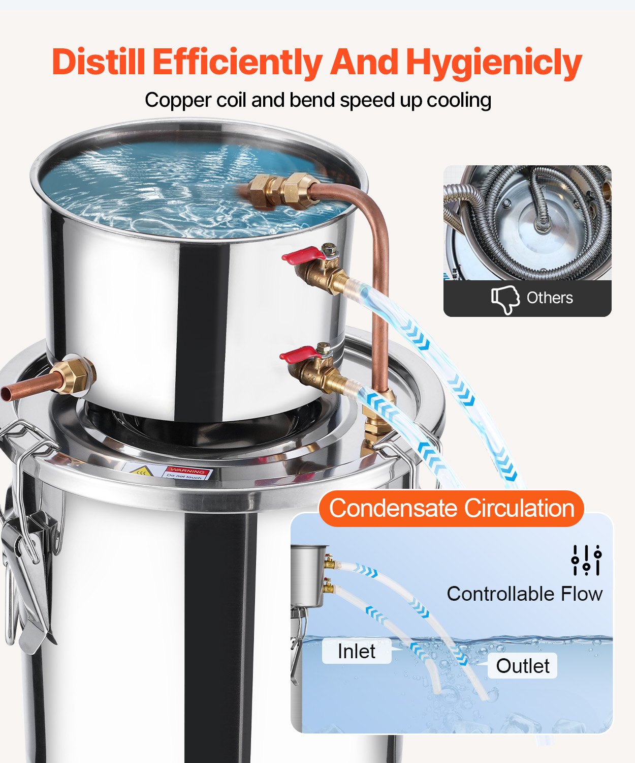 Alcohol Still, 3 Gal / 11.4 L Stainless Steel Water Alcohol Distiller with Copper Coil, Home Brewing Refining Fermentation Kit with Thermometer, for Wine Whisky Brandy, Silver