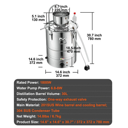 Still Water Distiller 34.1L with Thumper Keg & Water Pump