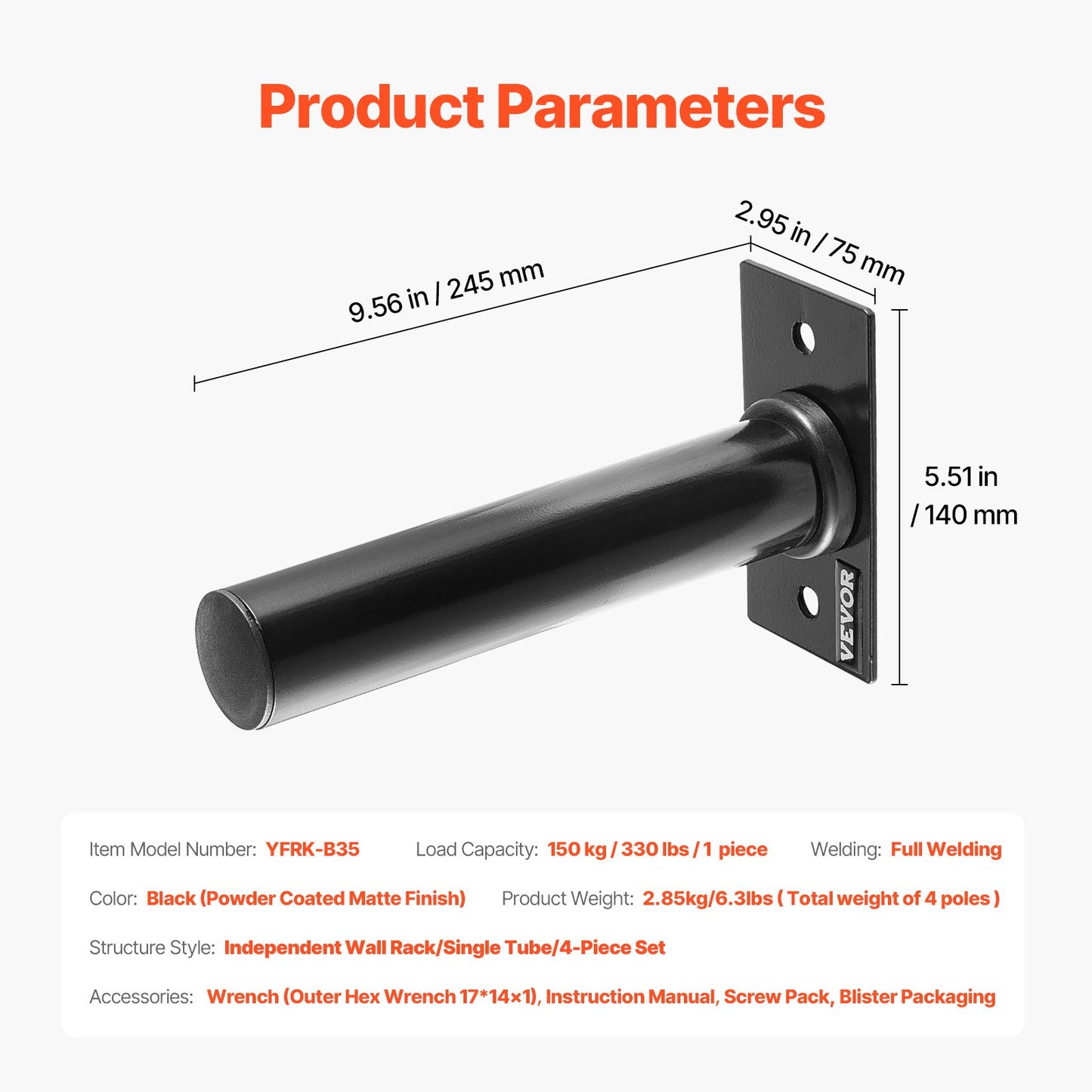 Väggmonterad viktskivhållare, viktställ för 5 cm viktskivor, viktförvaringsställ med kapacitet på 145 kg, kraftig järnorganisatör för hemmagym, 4-pack, monteringsdetaljer ingår