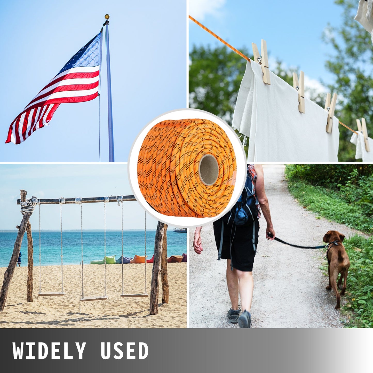 Polyester Rope 7/16" x 200', Load and Pulling Rope, 8400lbs Breaking Strength (Not suitable for rocking climbing, mountain climbing, hanging people, etc.)