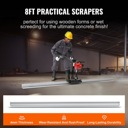 Gas Concrete Power Screed, with 2445mm Aluminum Board Straight Edge Bar Set, 4 Stroke Cement Finishing Vibrating Motor with Height Adjustable Handles, High Efficient Concrete Tools 6500RPM